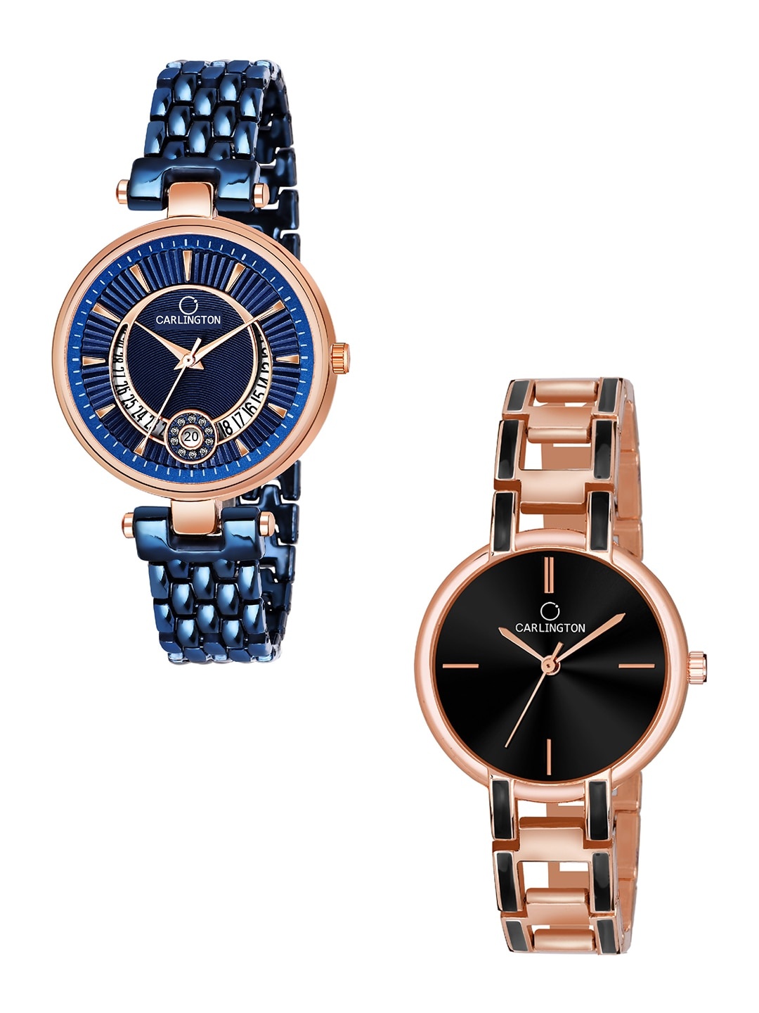 

CARLINGTON Women Set of 2 Bracelet Style Straps Analogue Watches, Navy blue
