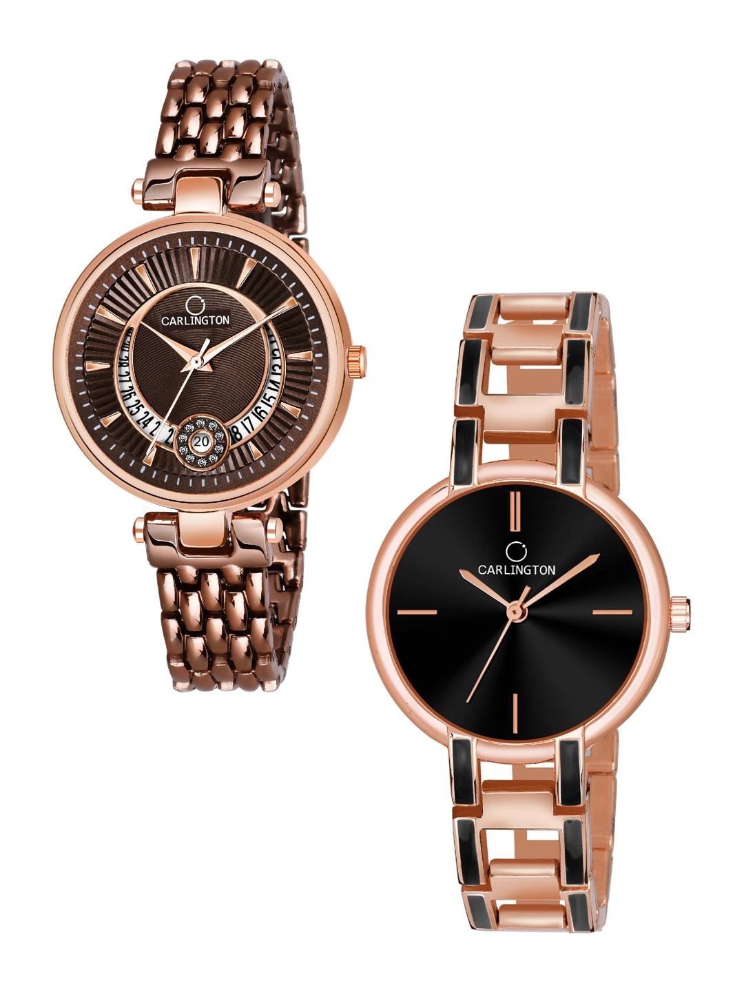 

CARLINGTON Women Set Of 2 Brown Dial & Bracelet Style Straps Analogue Watches