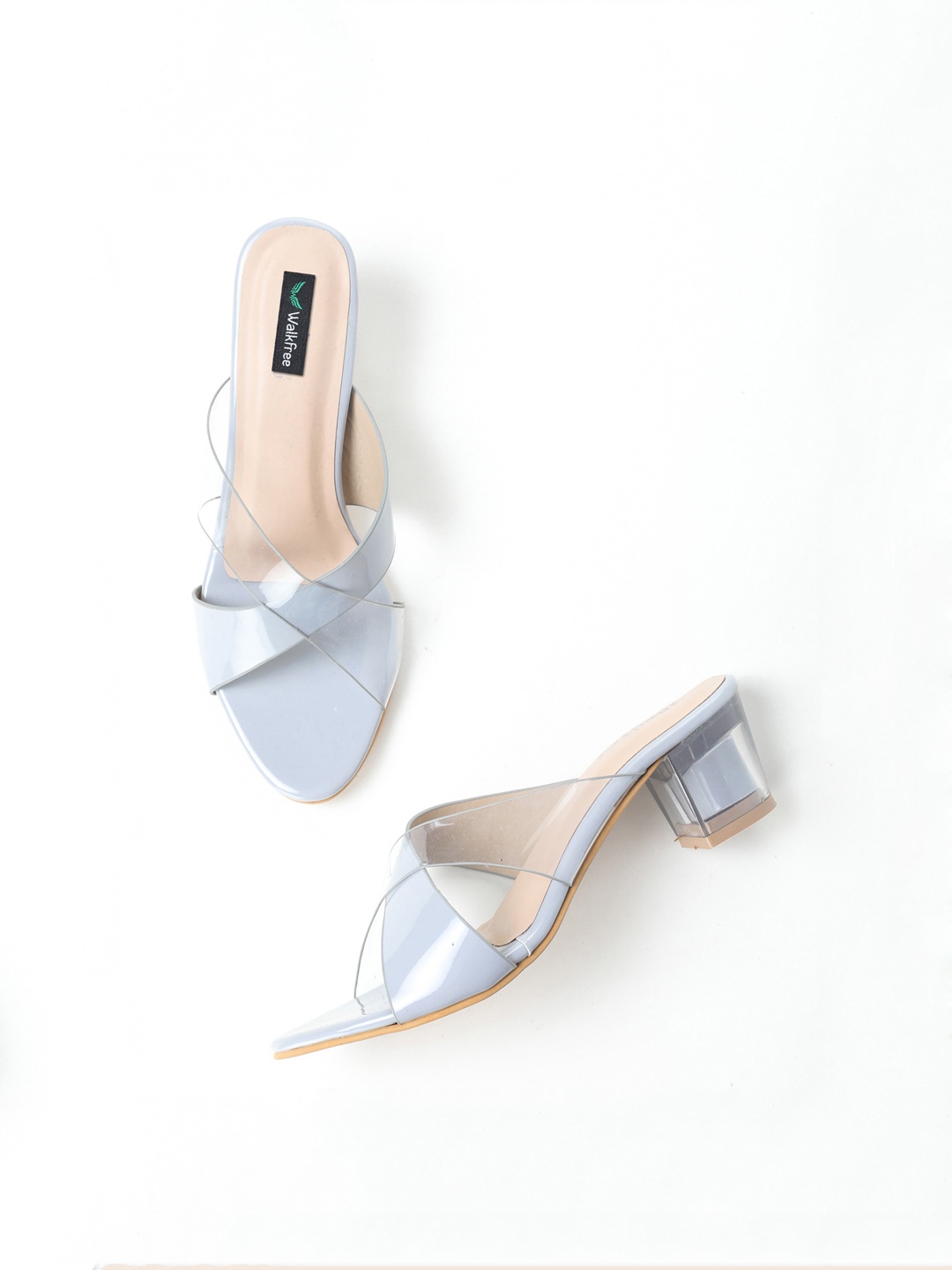 

Walkfree Grey Printed Block Mules with Bows