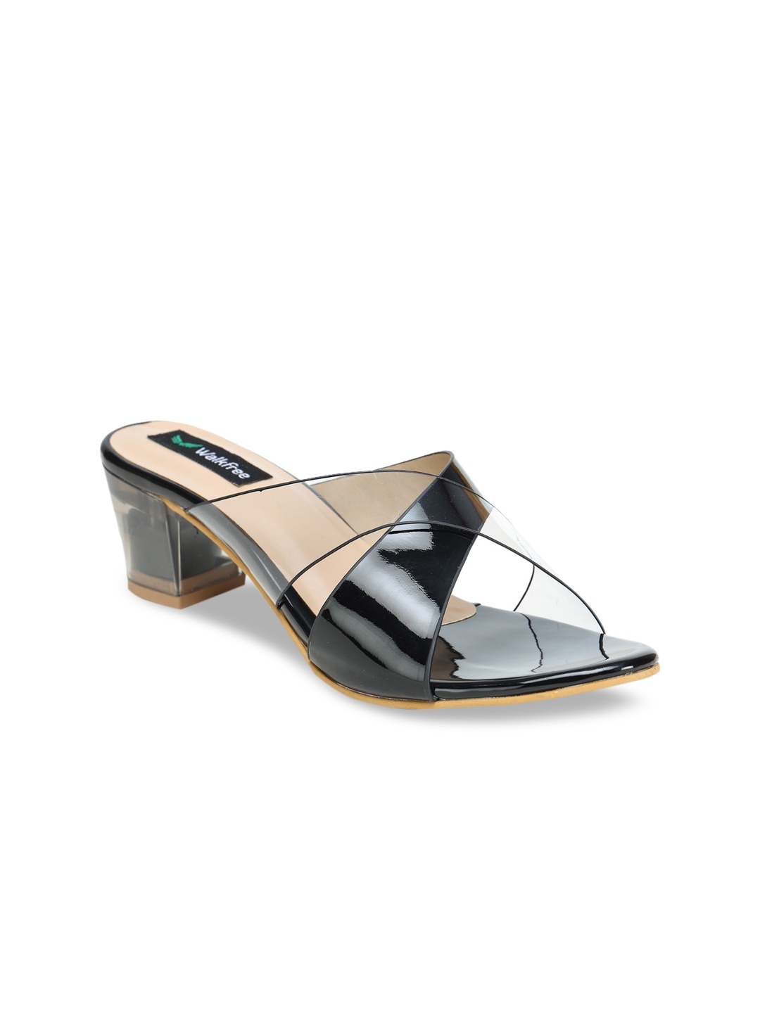 

Walkfree Women Black & Transparent Colourblocked Block Sandals