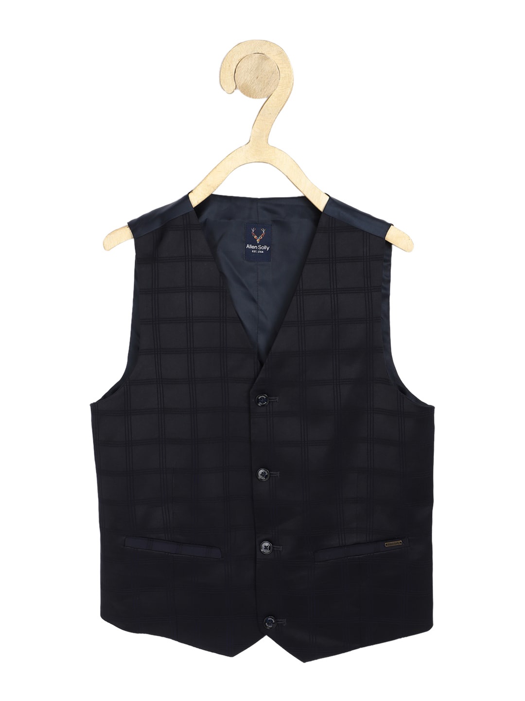 

Allen Solly Junior Boys Navy Blue & Black Checked Woven Waistcoat