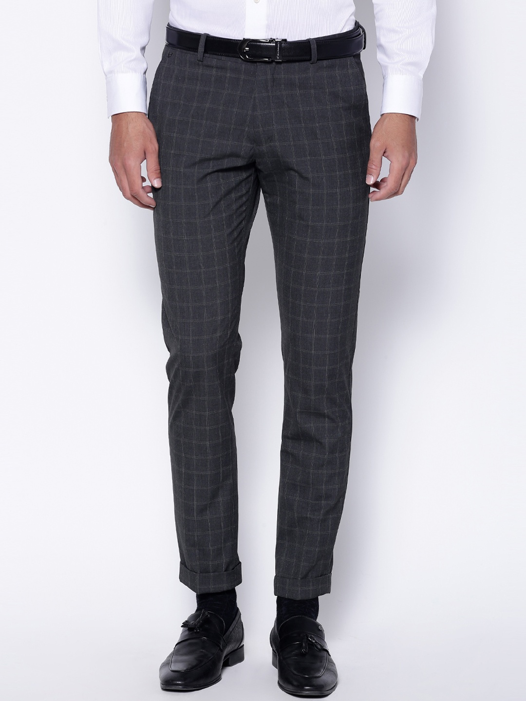 

Blackberrys Men Charcoal & Grey Phoenix Skinny Fit Formal Trousers