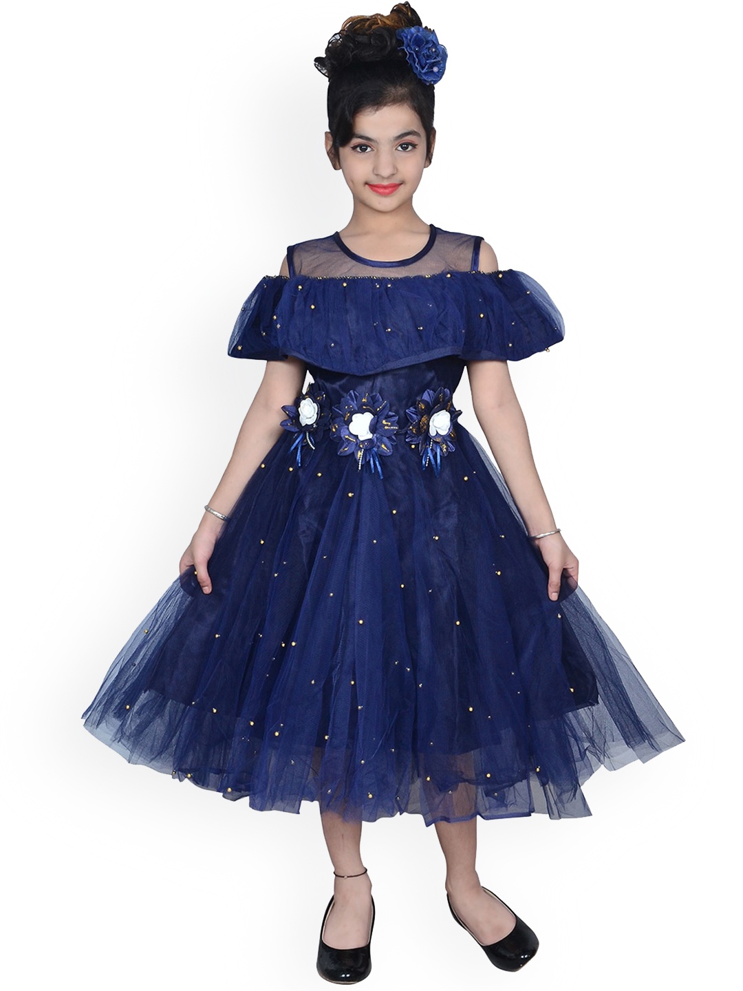 

SKY HEIGHTS Girls Navy Blue Net Fit & Flare Dress