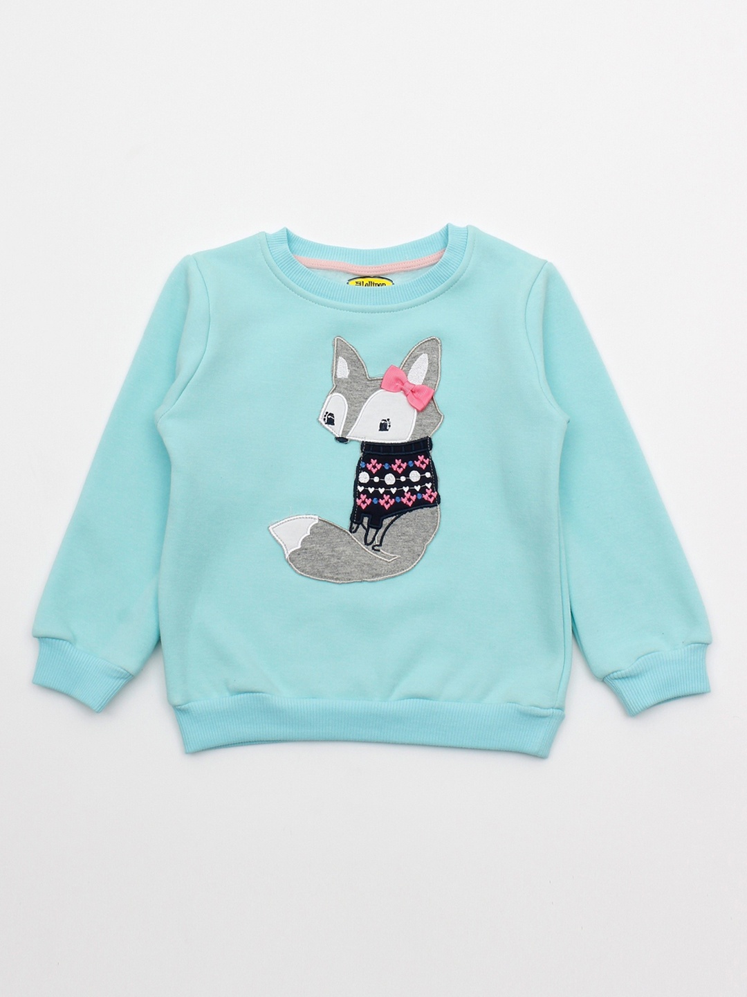

Lil Lollipop Kids Turquoise Blue Printed Round Neck Sweatshirt