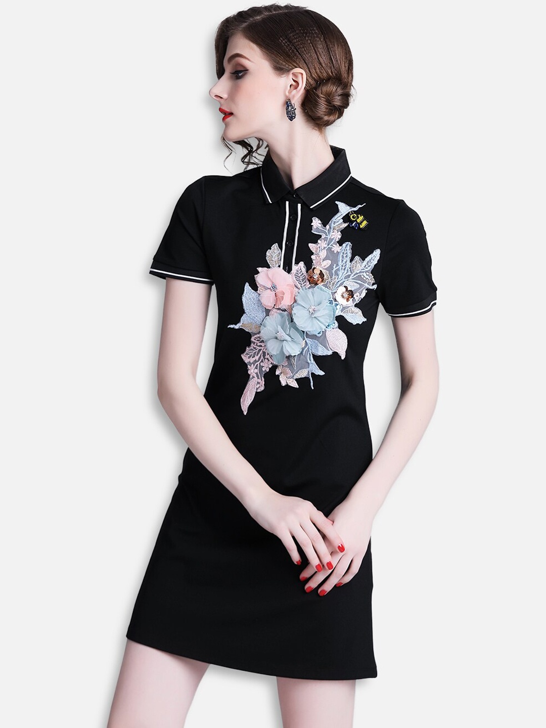 

JC Collection Black Floral A-Line Mini Dress