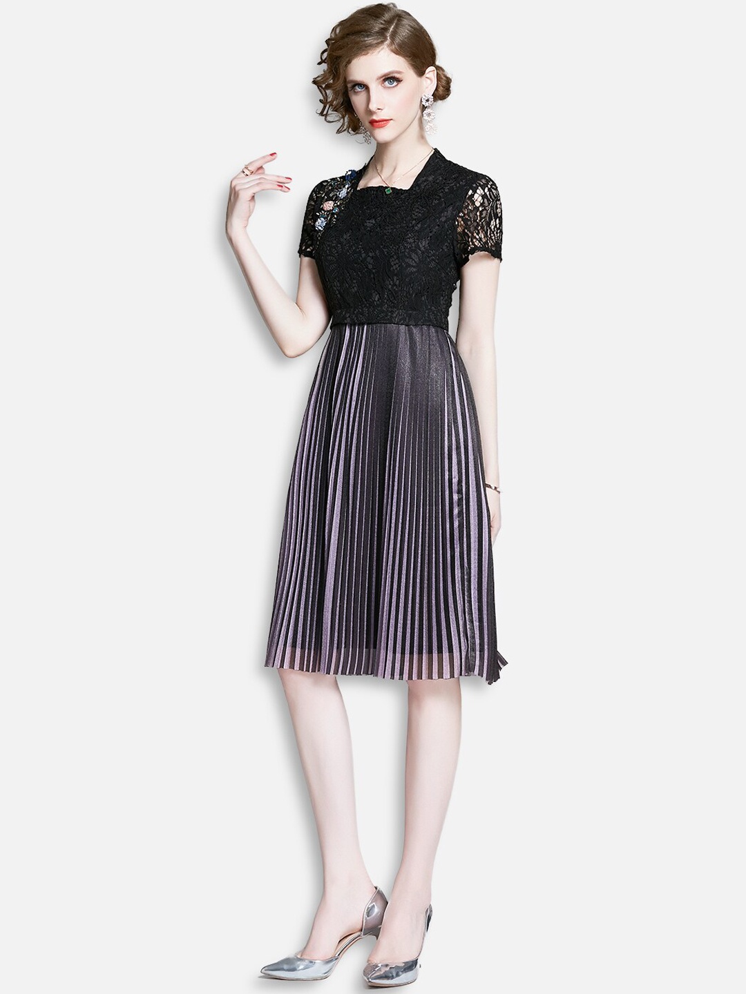 

JC Collection Purple & Black Colourblocked Dress
