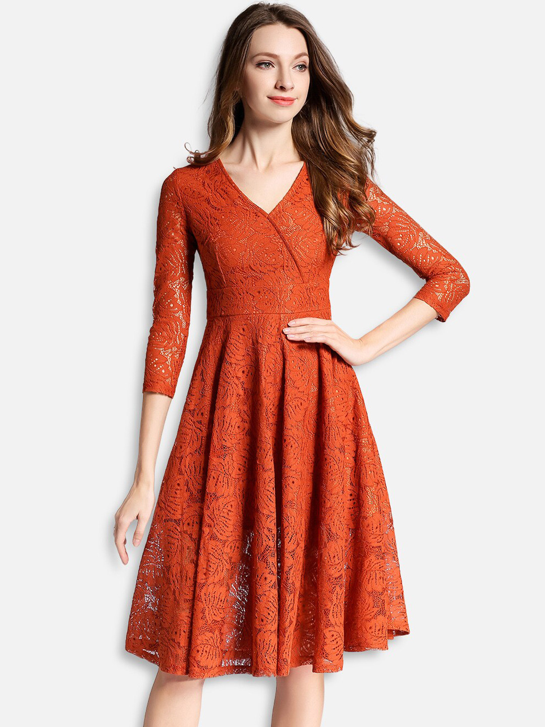 

JC Collection Women Orange Fit and Flare Dress