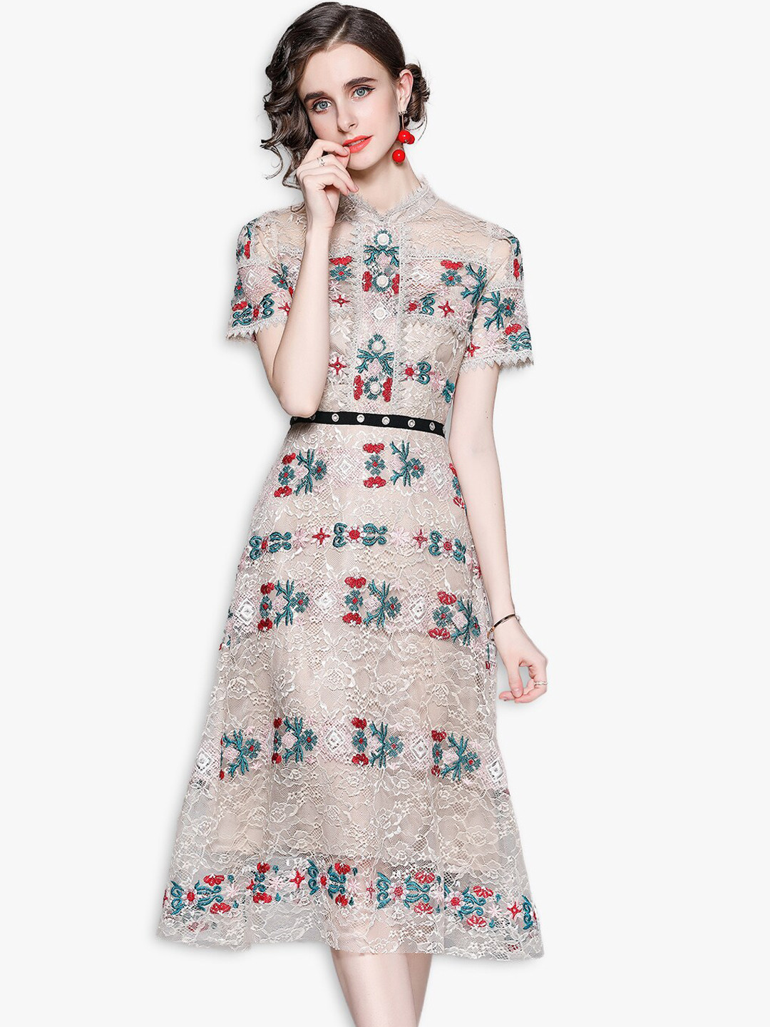 

JC Collection Multicoloured Floral Off-Shoulder A-Line Midi Dress, Beige