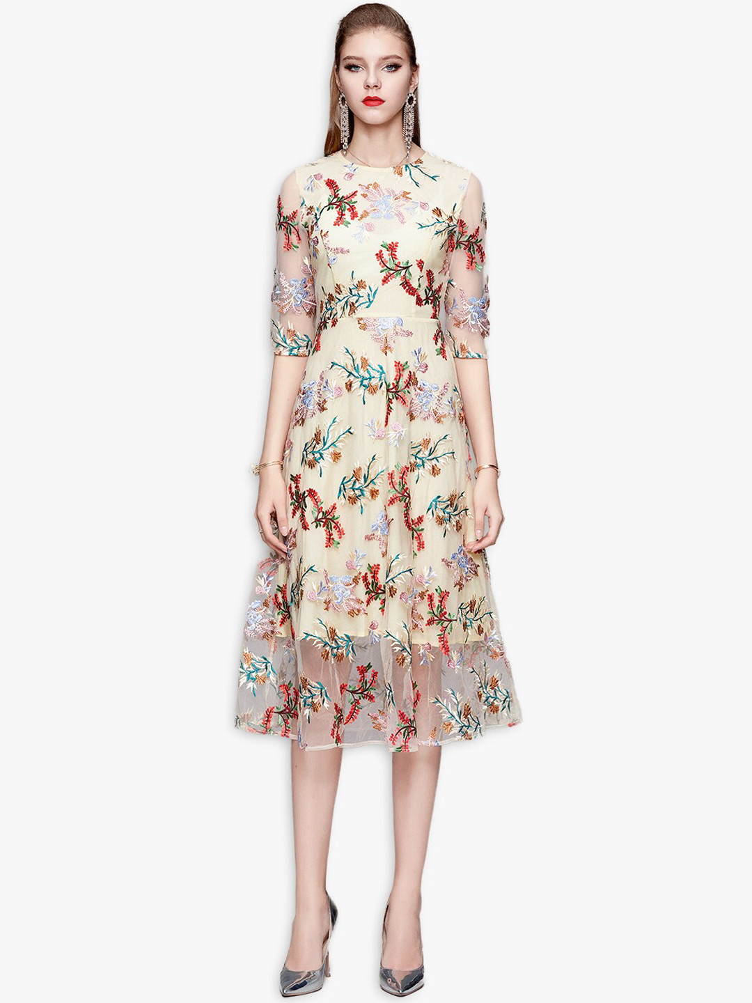 

JC Collection Women Multicoloured Floral Midi Dress, Multi