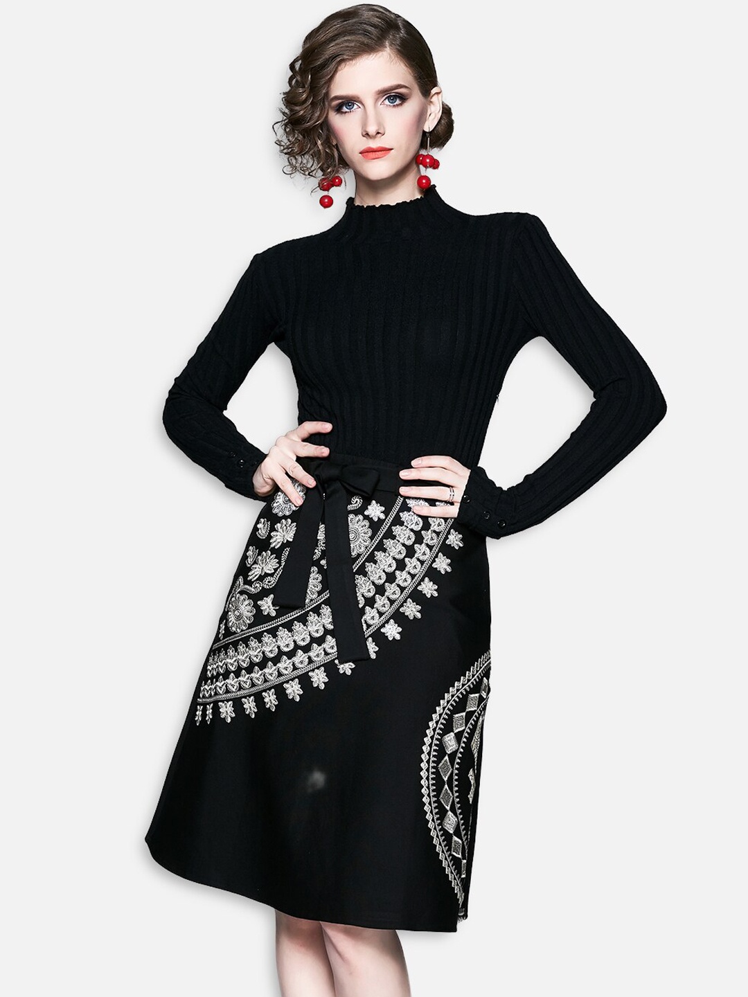 

JC Collection Black Floral A-Line Dress