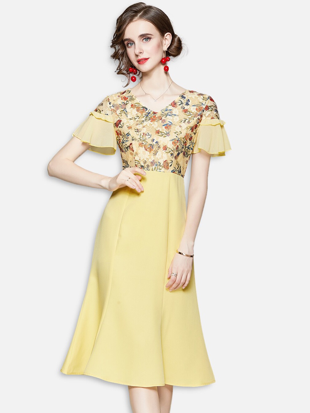 

JC Collection Yellow Printed Maxi Dress