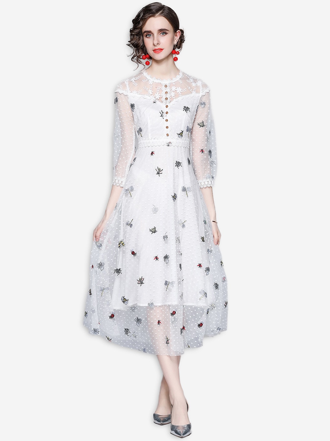 

JC Collection Woman White Floral A-Line Midi Dress