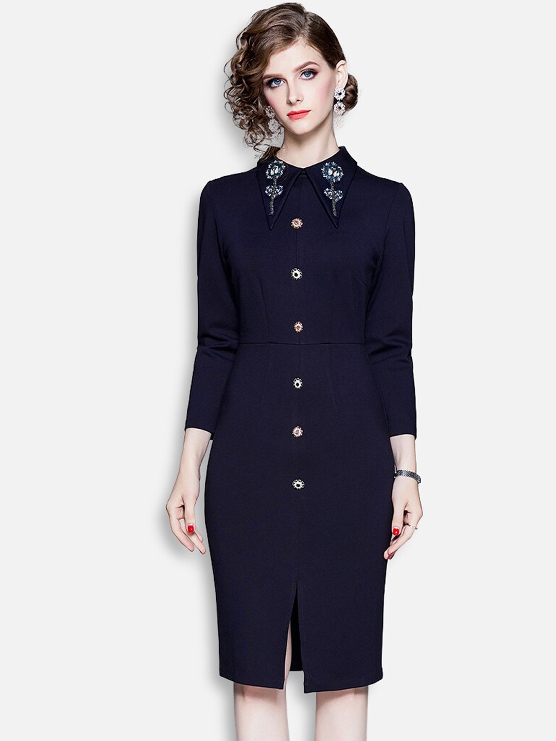 

JC Collection Women Navy Blue Sheath Dress