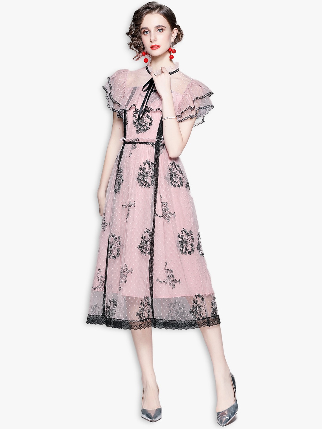 

JC Collection Pink & Black Floral Midi Dress