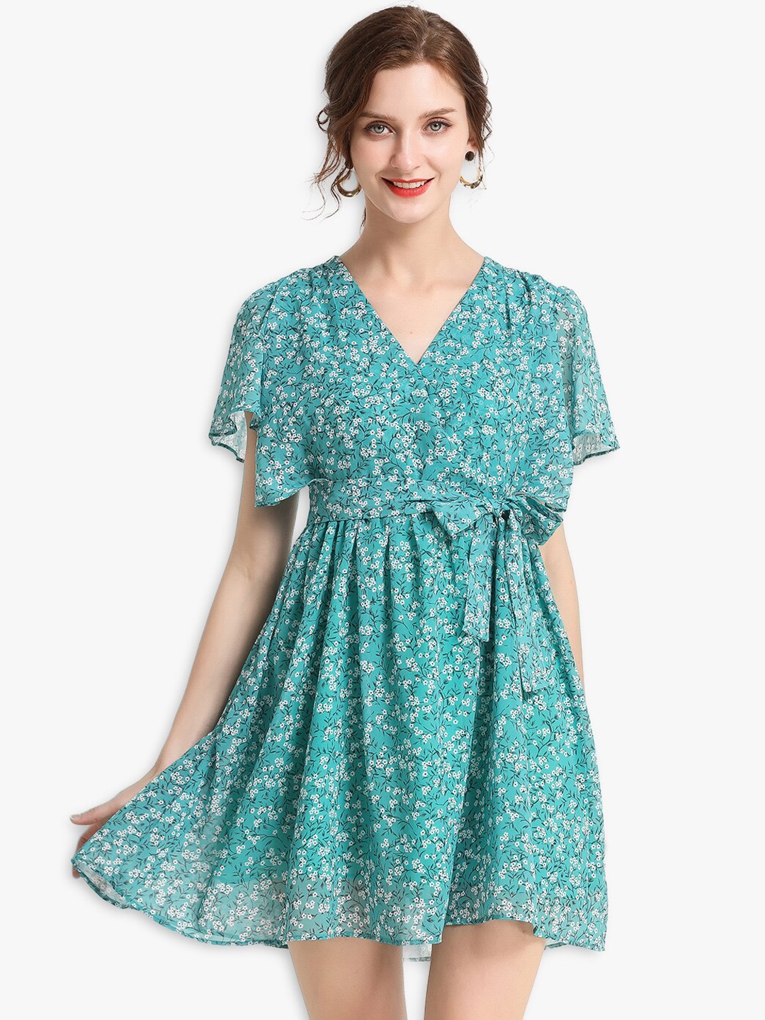 

JC Collection Woman Green Floral Mini Dress