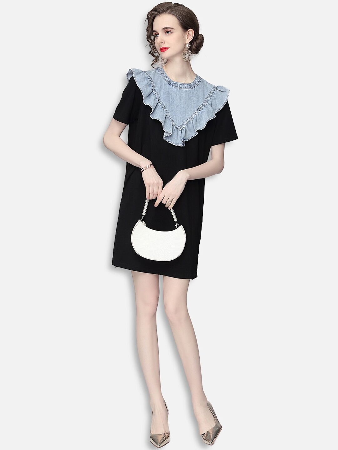 

JC Collection Black Colourblocked A-Line Dress