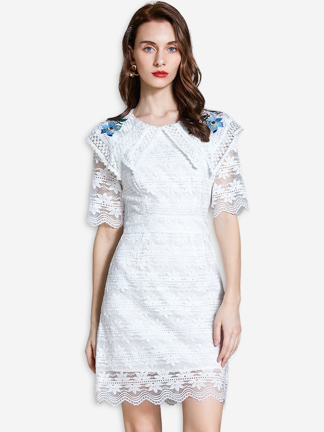 

JC Collection White & Blue Peter Pan Collar Sheath Mini Dress