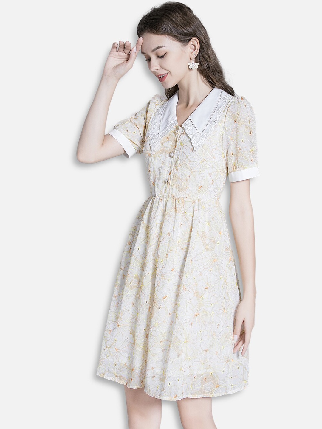 

JC Collection Cream-coloured Floral Shirt-Style Dress