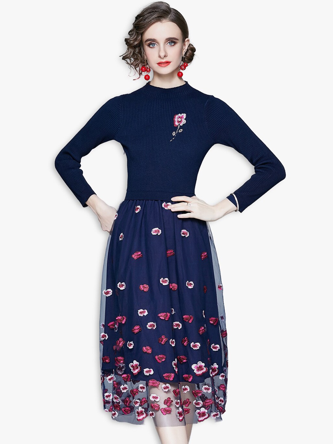 

JC Collection Navy Blue & Red Floral Midi Dress