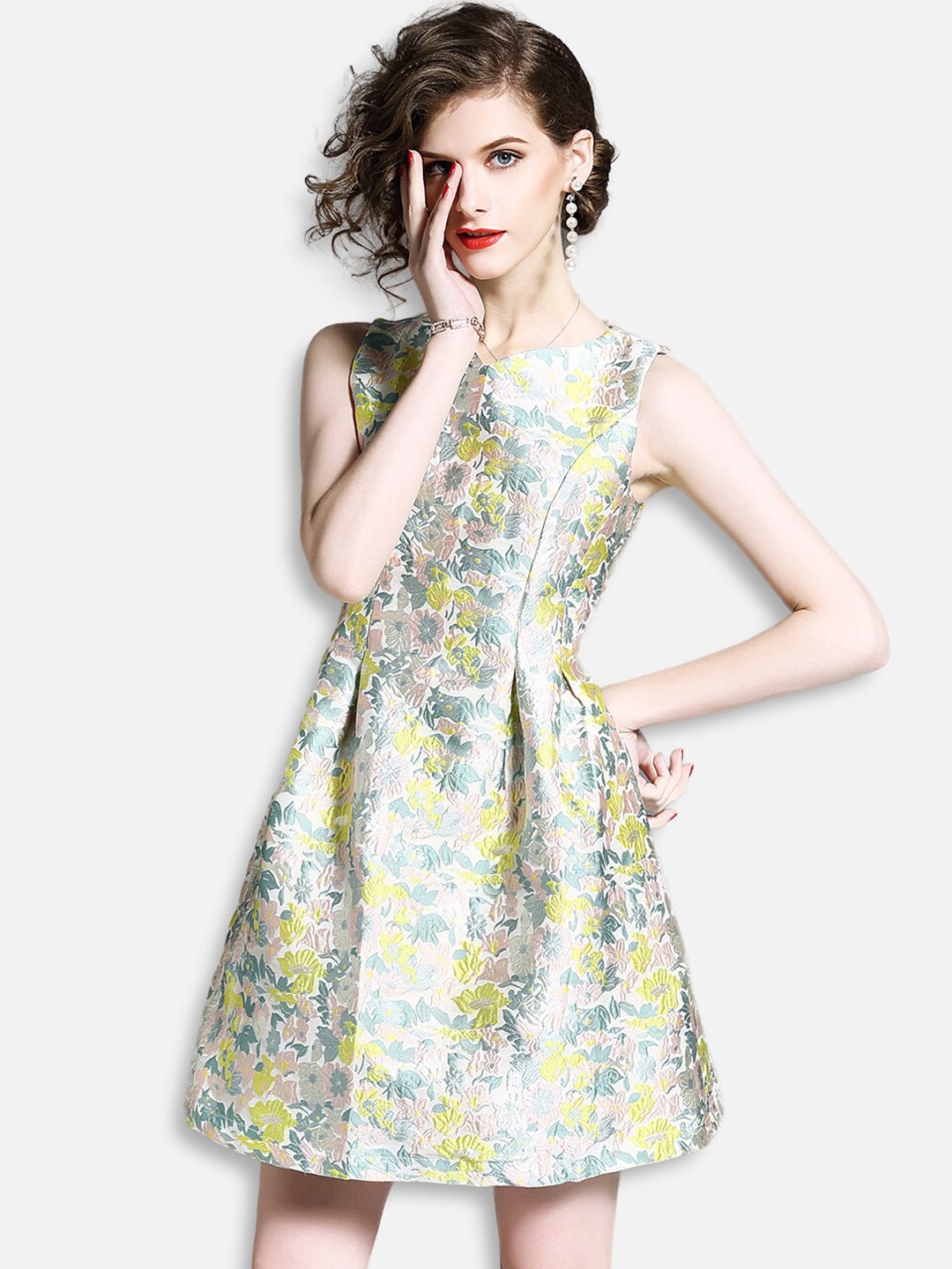 

JC Collection Green & Yellow Floral Mini Dress