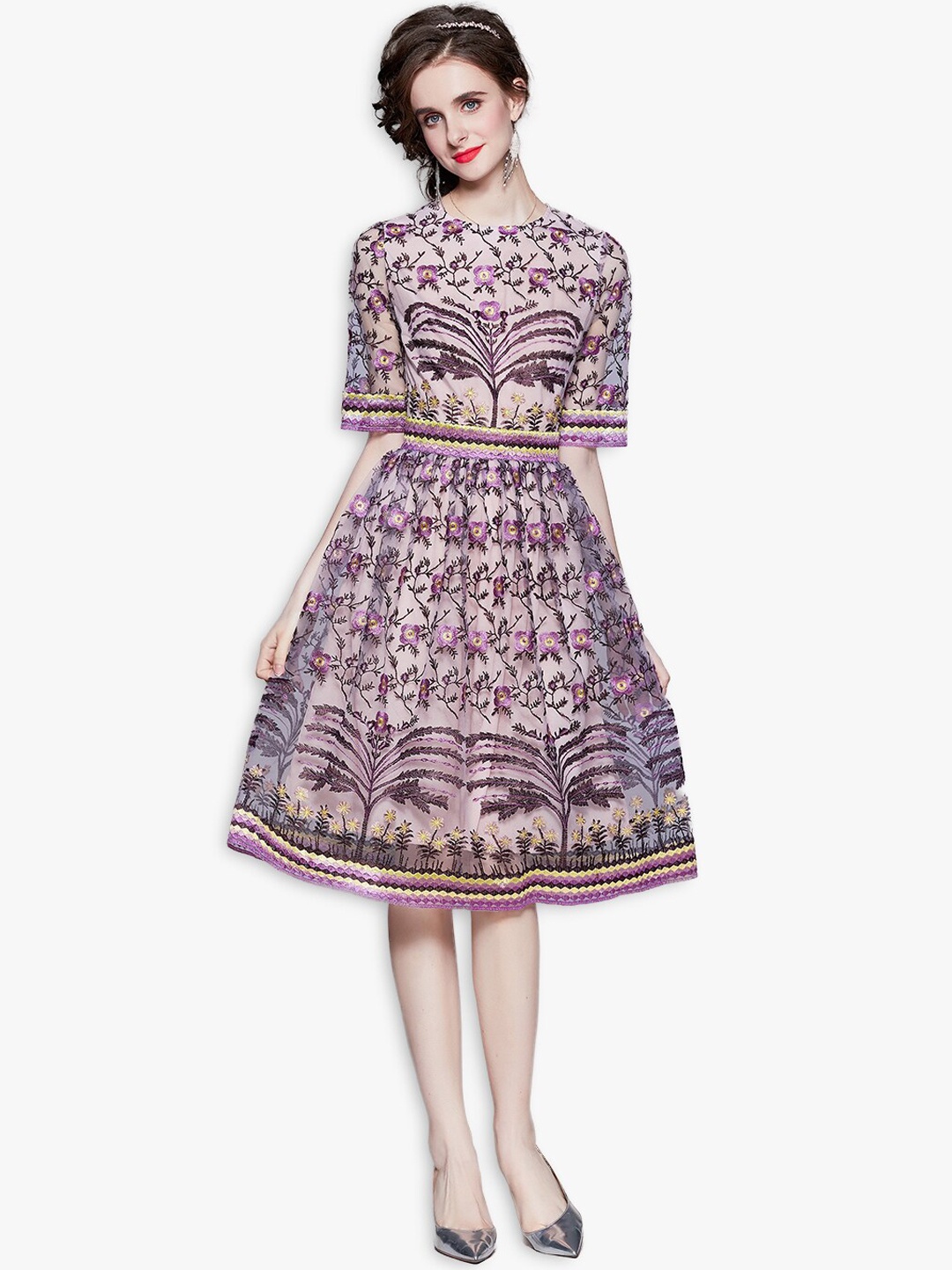 

JC Collection Women Multicoloured Floral Embroidered Dress, Multi