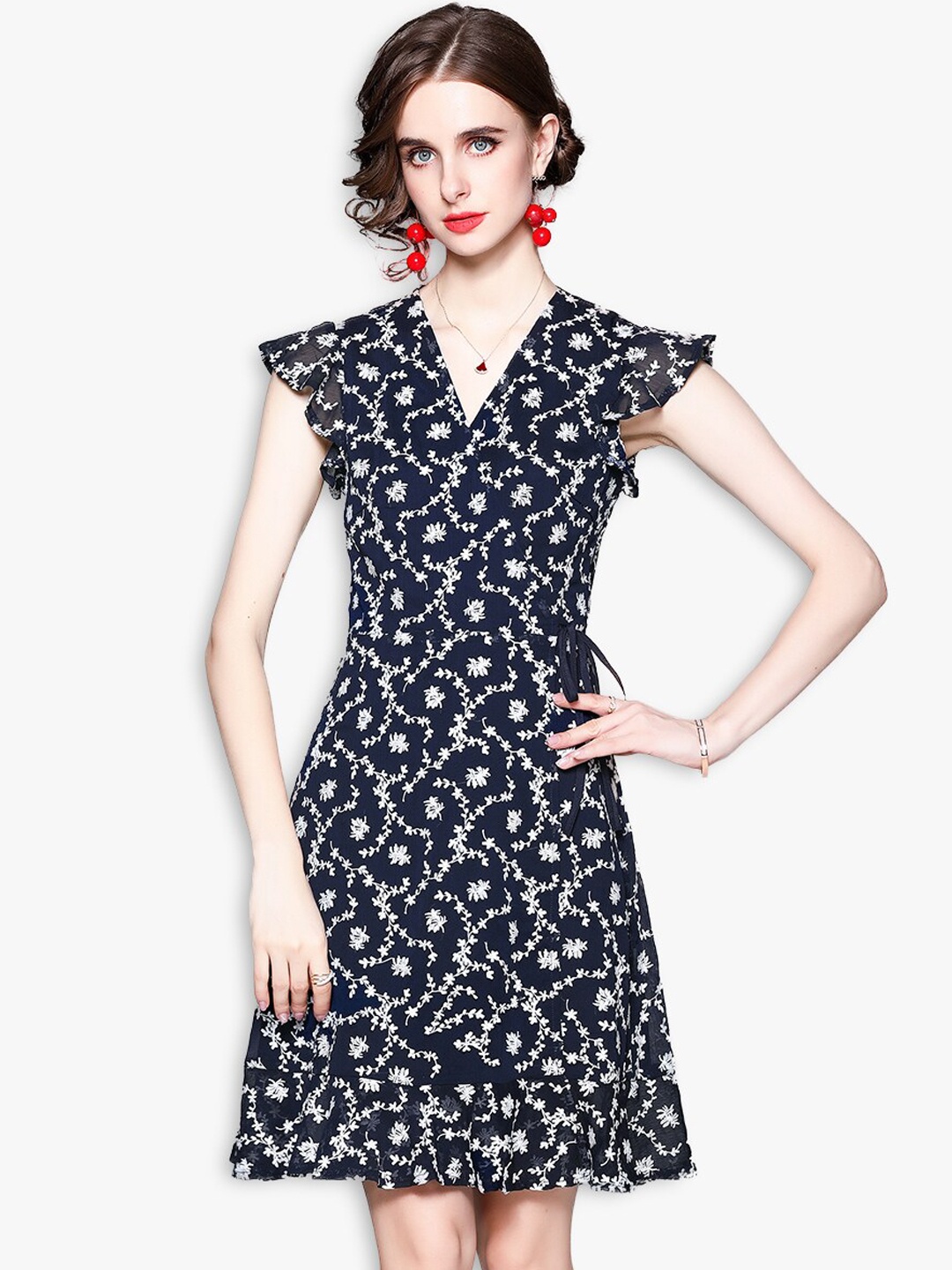 

JC Collection Woman Navy Blue Floral A-Line Dress