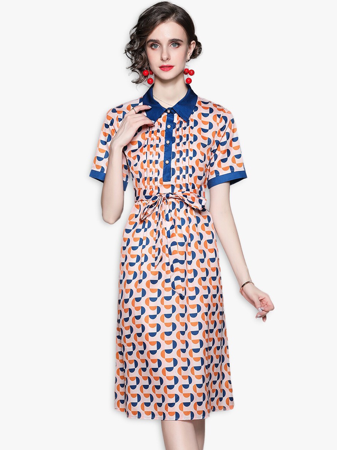 

JC Collection Pink & Navy Blue Printed Fit & Flare Dress