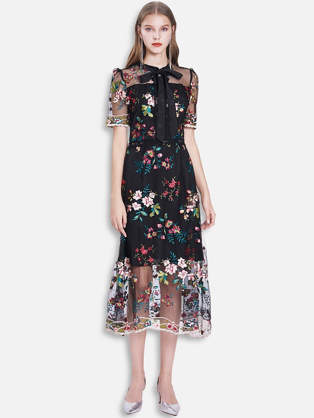

JC Collection Black Floral Midi Dress