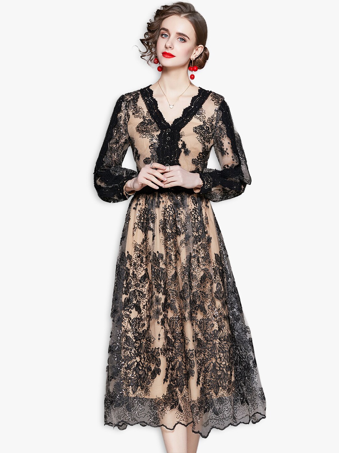 

JC Collection Women Black Floral Midi Dress