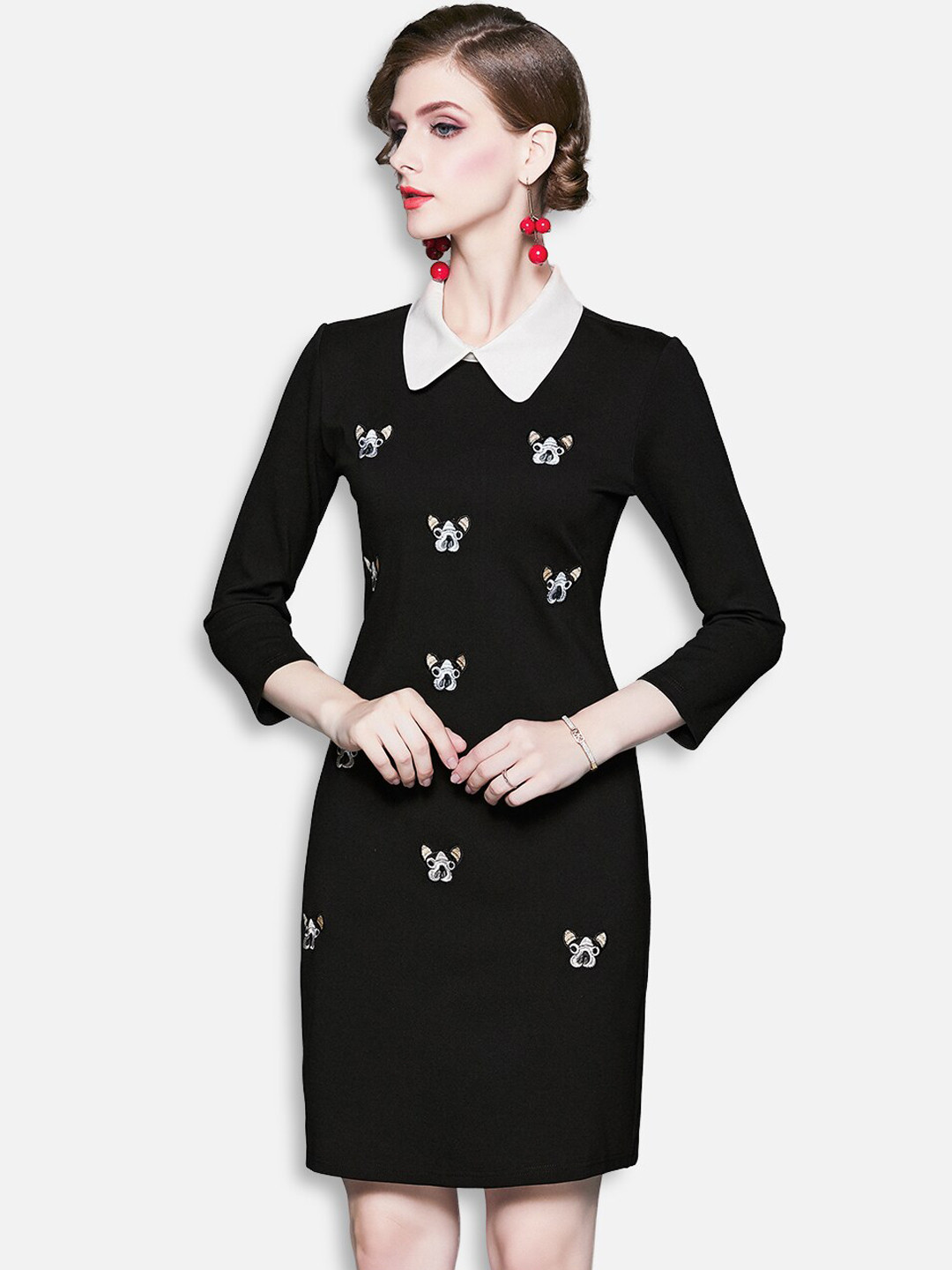 

JC Collection Black Embroidered Sheath Dress