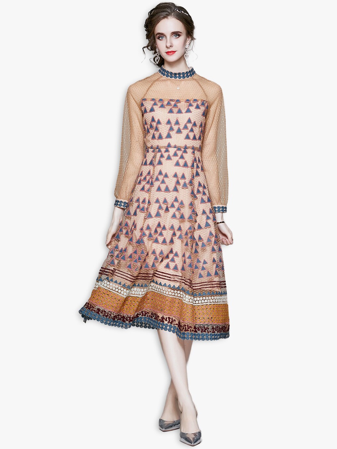 

JC Collection Mustard Yellow & Navy Blue A-Line Midi Dress