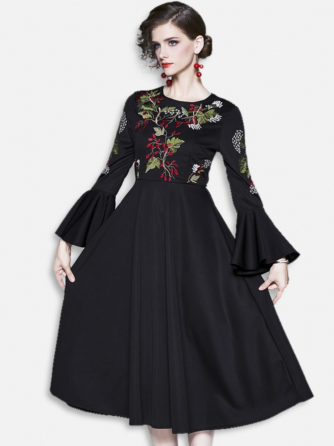 

JC Collection Women Black Floral Embroidered Dress
