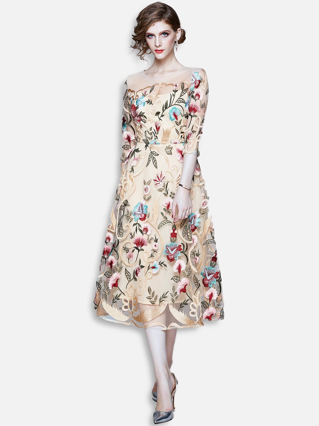

JC Collection Woman Multicoloured Floral Midi Dress, Multi