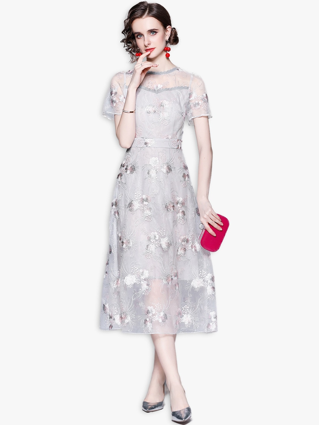 

JC Collection Grey Floral Midi Dress