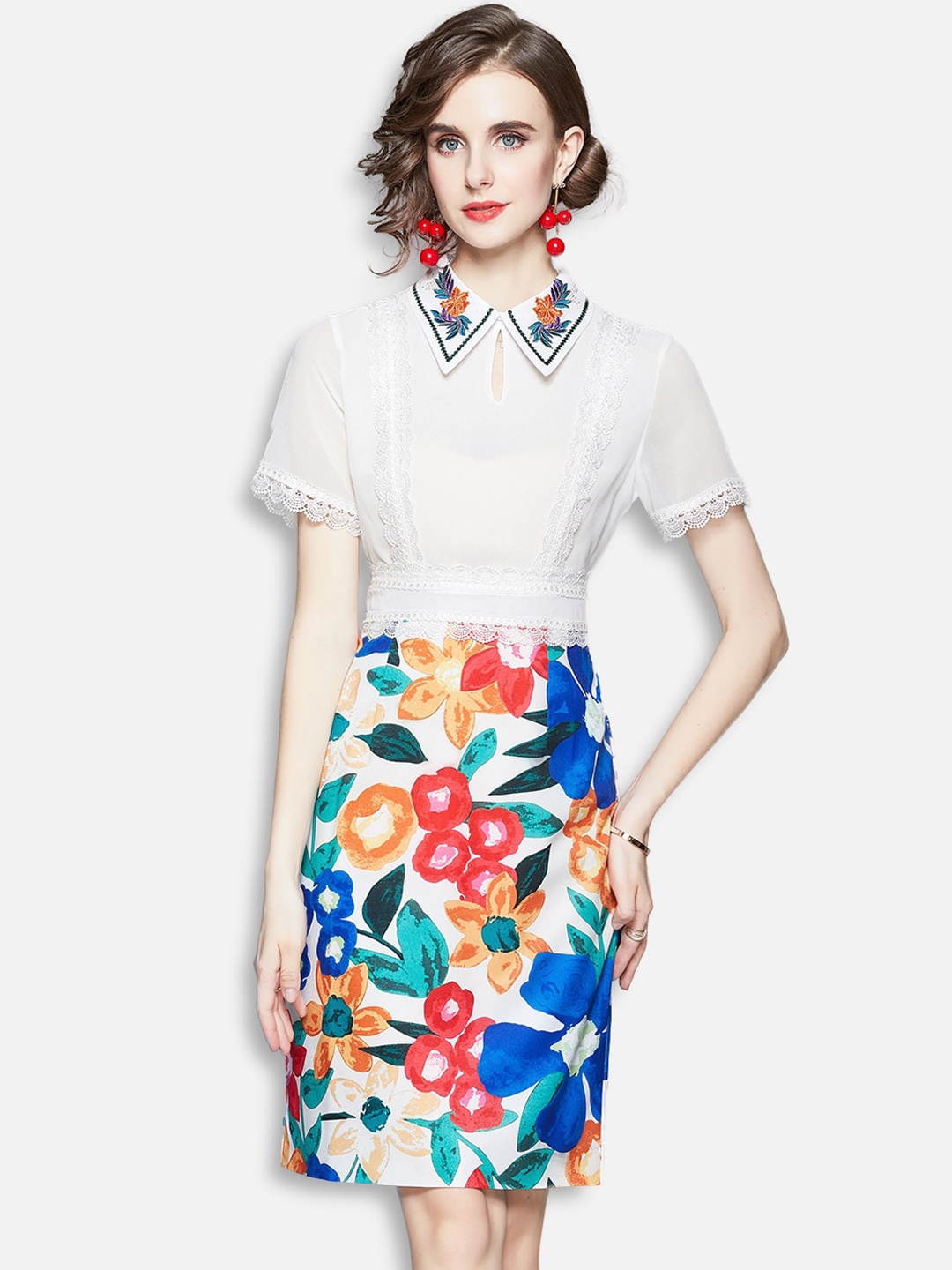 

JC Collection White Floral Sheath Dress
