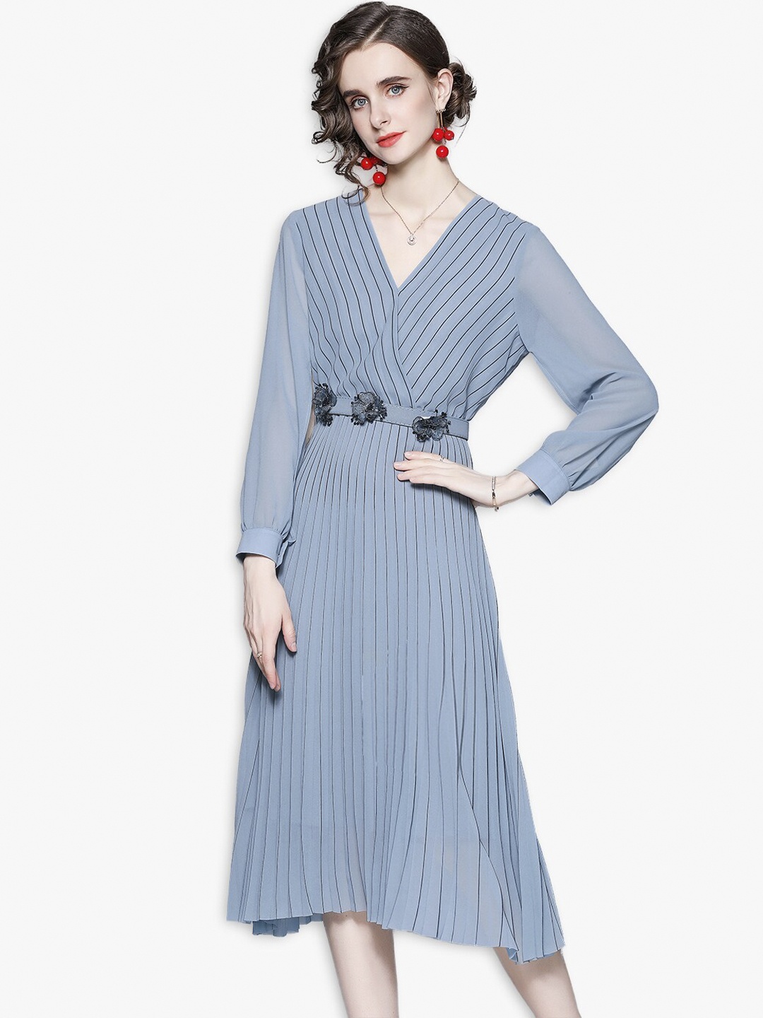 

JC Collection Blue Striped Midi Dress