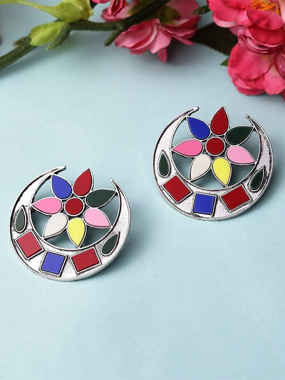 

Anouk Silver-Toned & Red Crescent Shaped Studs Earrings