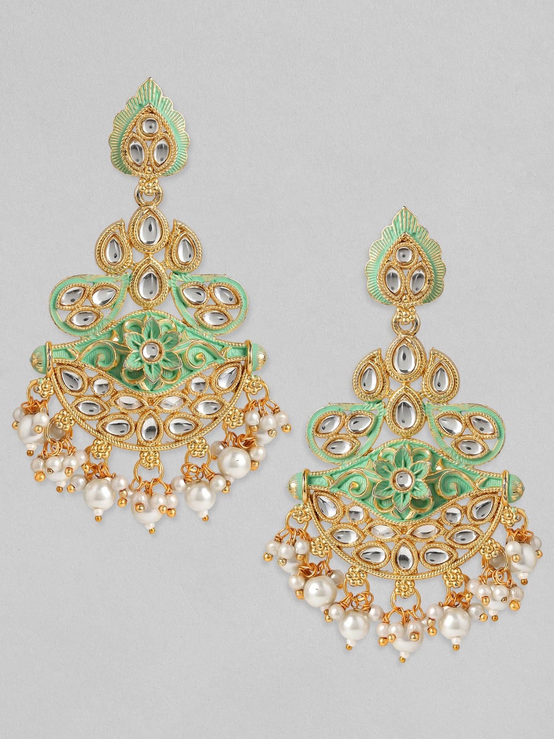 

Anouk Gold-Toned & Green Alloy Gold Plated Leaf Shaped Drop Earrings