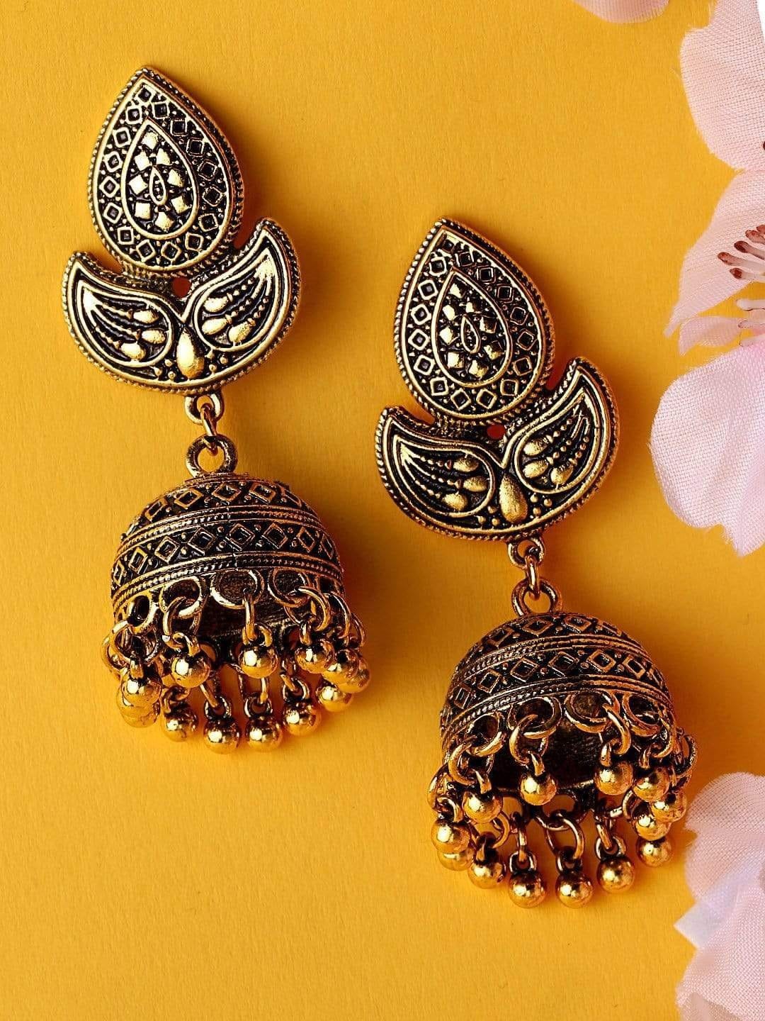 

Anouk Woman Oxidised Gold-Toned Fall Leaf Jhumkas Earrings