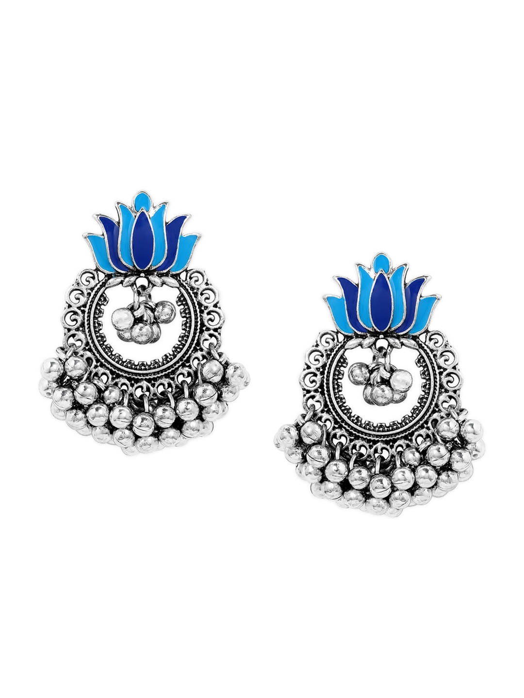 

Anouk Blue & Silver-Plated Circular Fern Oxidised Studs Earrings