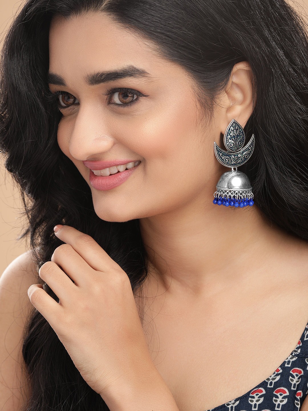 

Anouk Silver-Toned Classic Oxidised Jhumkas Earrings
