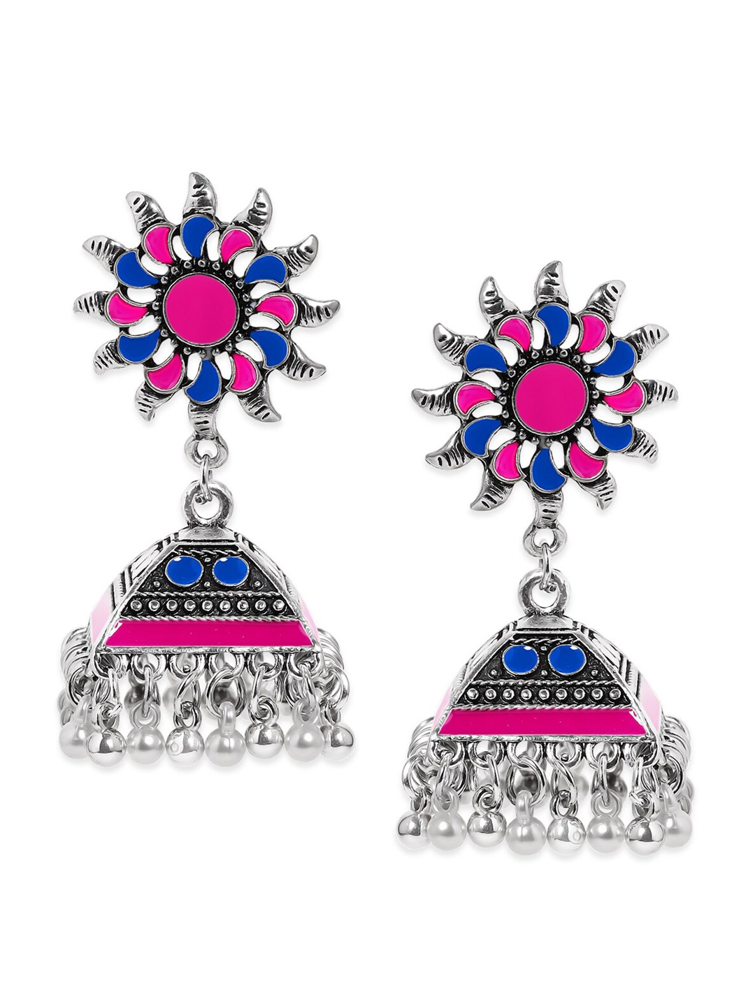 

Anouk Silver-Toned & Blue Classic Jhumkas Earrings