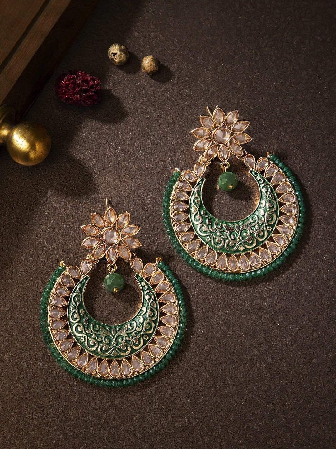 

Anouk Woman Green Gold-Toned Classic Chandbalis Earrings