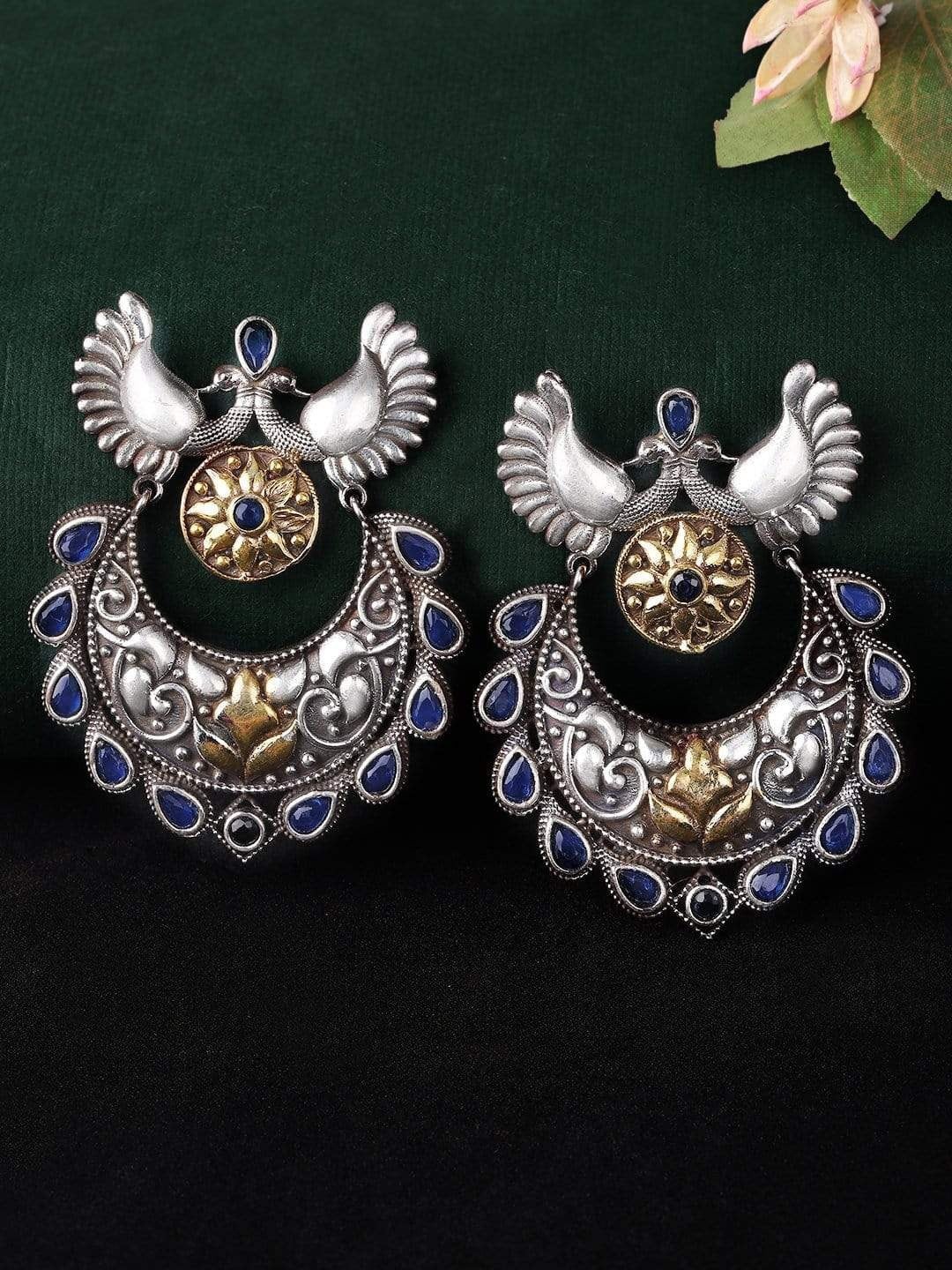 

Anouk Silver-Plated & Navy Blue Classic Chandbalis Earrings
