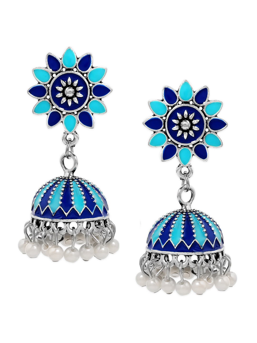 

Anouk Woman Silver-Toned Blue Classic Jhumkas Earrings