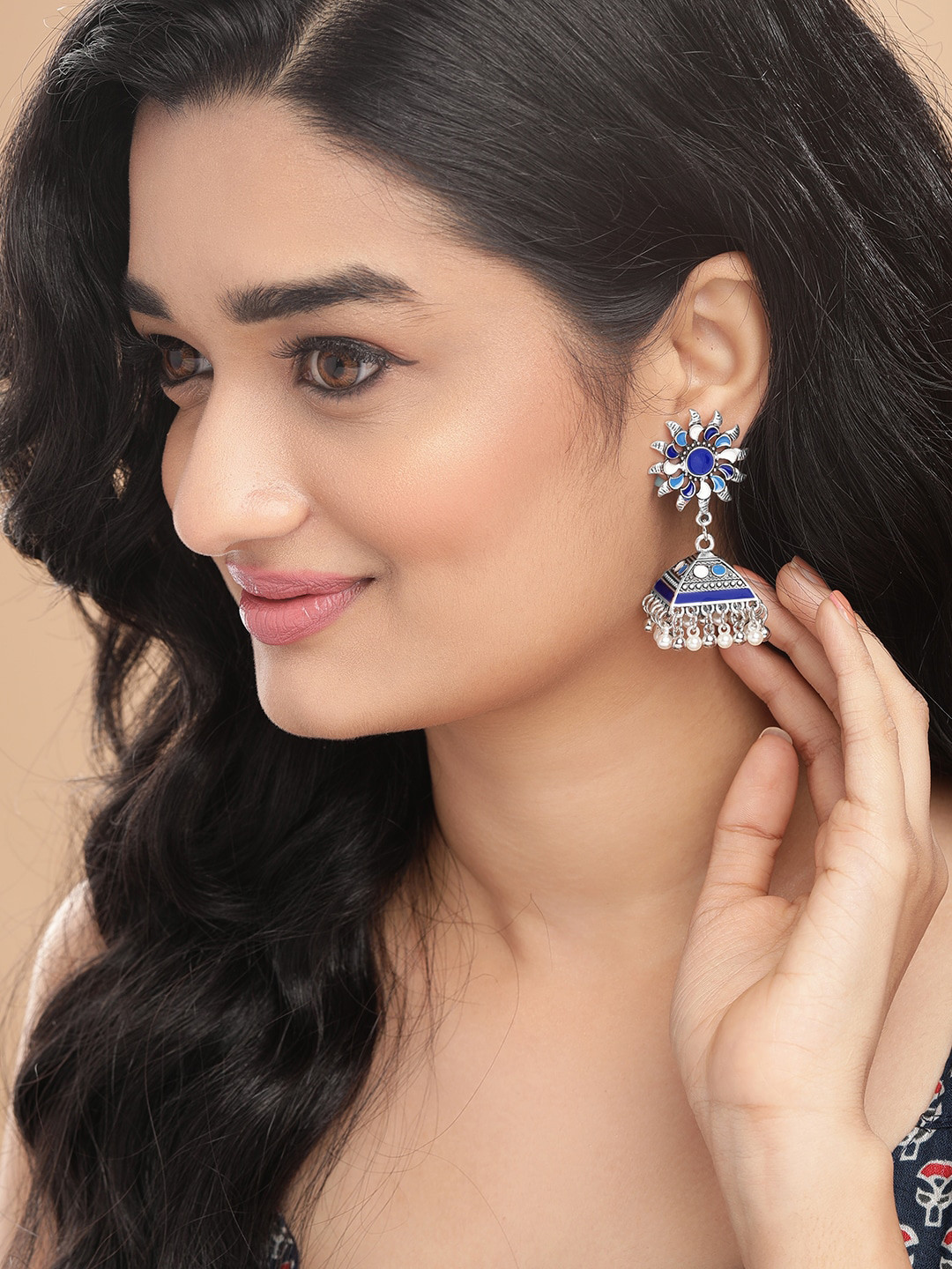 

Anouk Silver-Toned & Blue Alloy Silver Plated Star Shaped Jhumkas Earrings