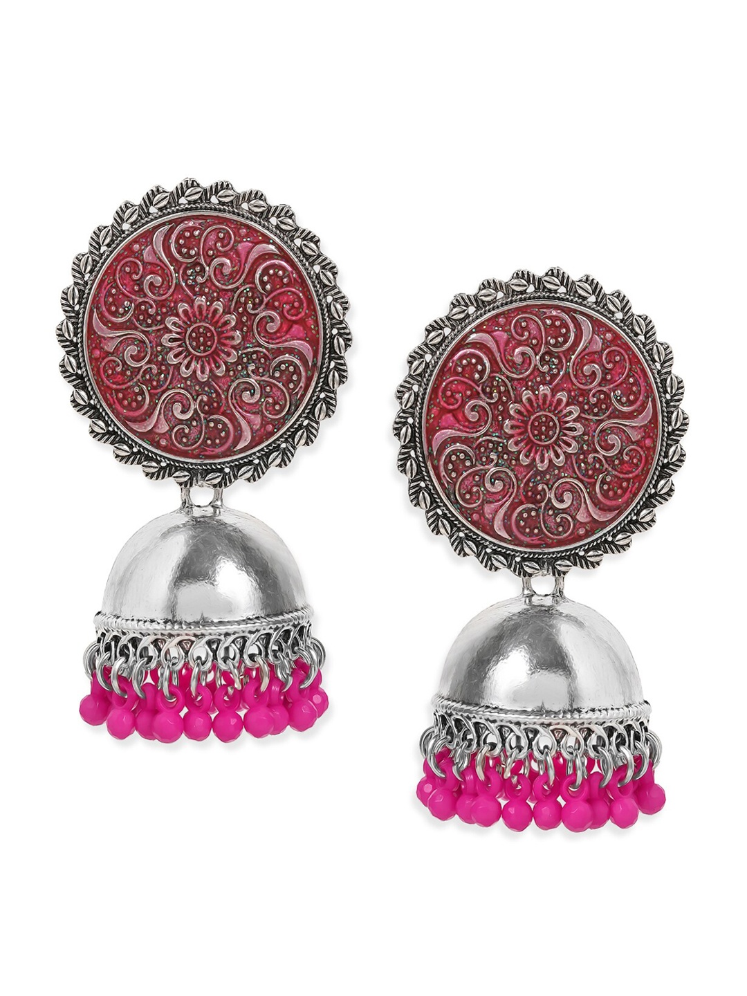 

Anouk Silver-Toned & Pink Classic Jhumkas Earrings
