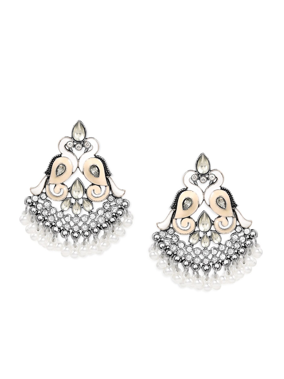 

Anouk Silver-Toned & Black Silver Plated Handcrafted Triangular Drop Earrings