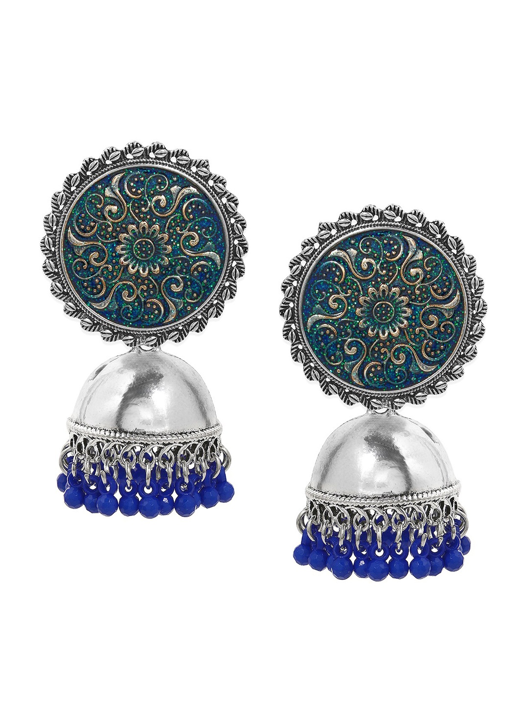 

Anouk Silver-Toned & Blue Classic Jhumkas Earrings