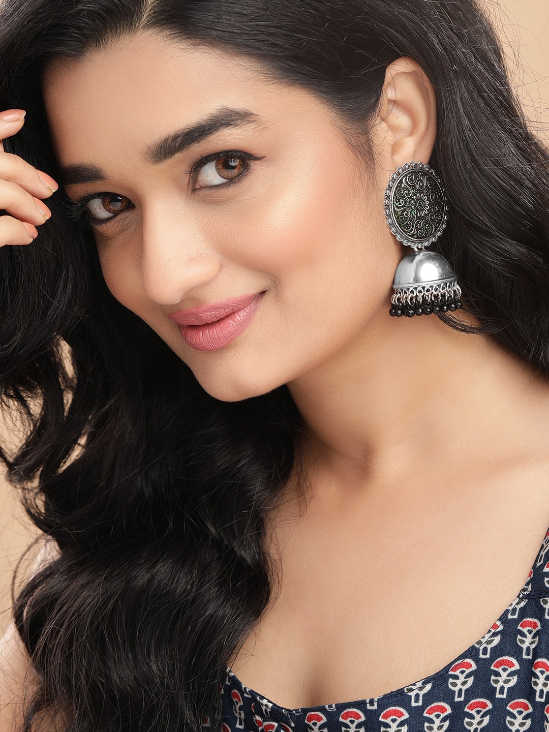 

Anouk Woman Oxidised Silver-Toned Classic Jhumkas Earrings